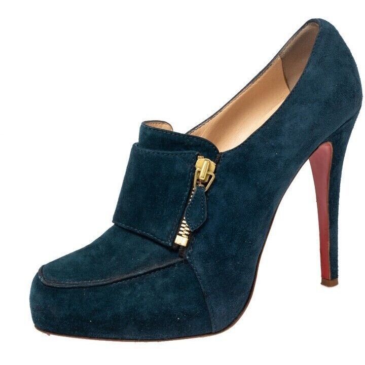 Christian Louboutin Lapono Loafer Booties Size 40 Us 10 Pumps Teal Blue Suede